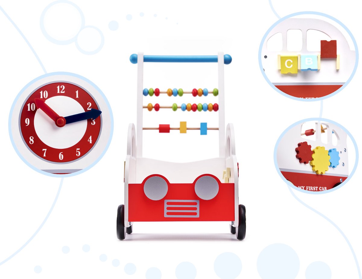 Houten Loopwagen | Babywalker | Met  Activiteiten | Model: Auto